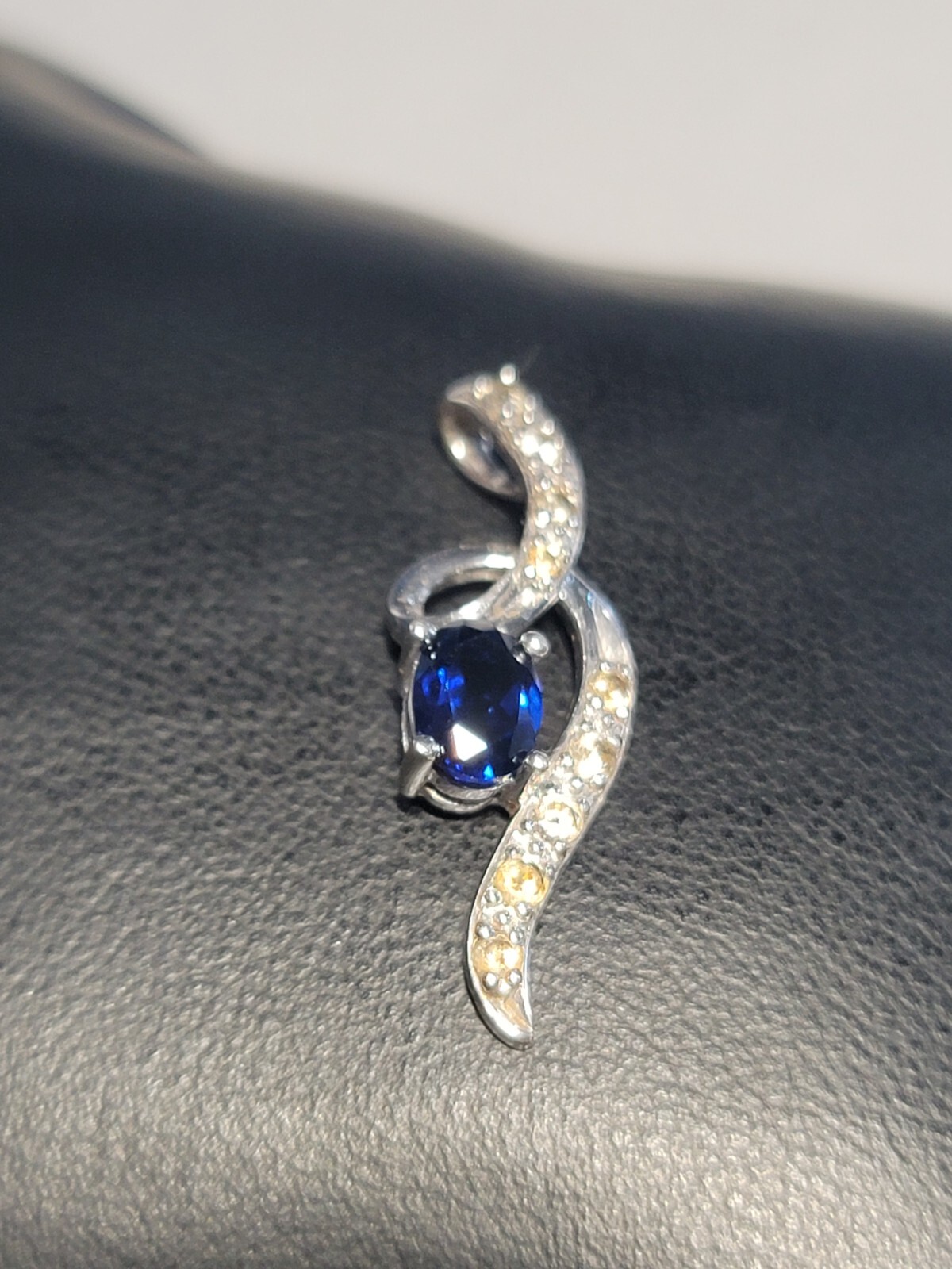 Sterling Silver Blue Stone Pendant 925 Elongated 1.25″ Long 1.87 grams