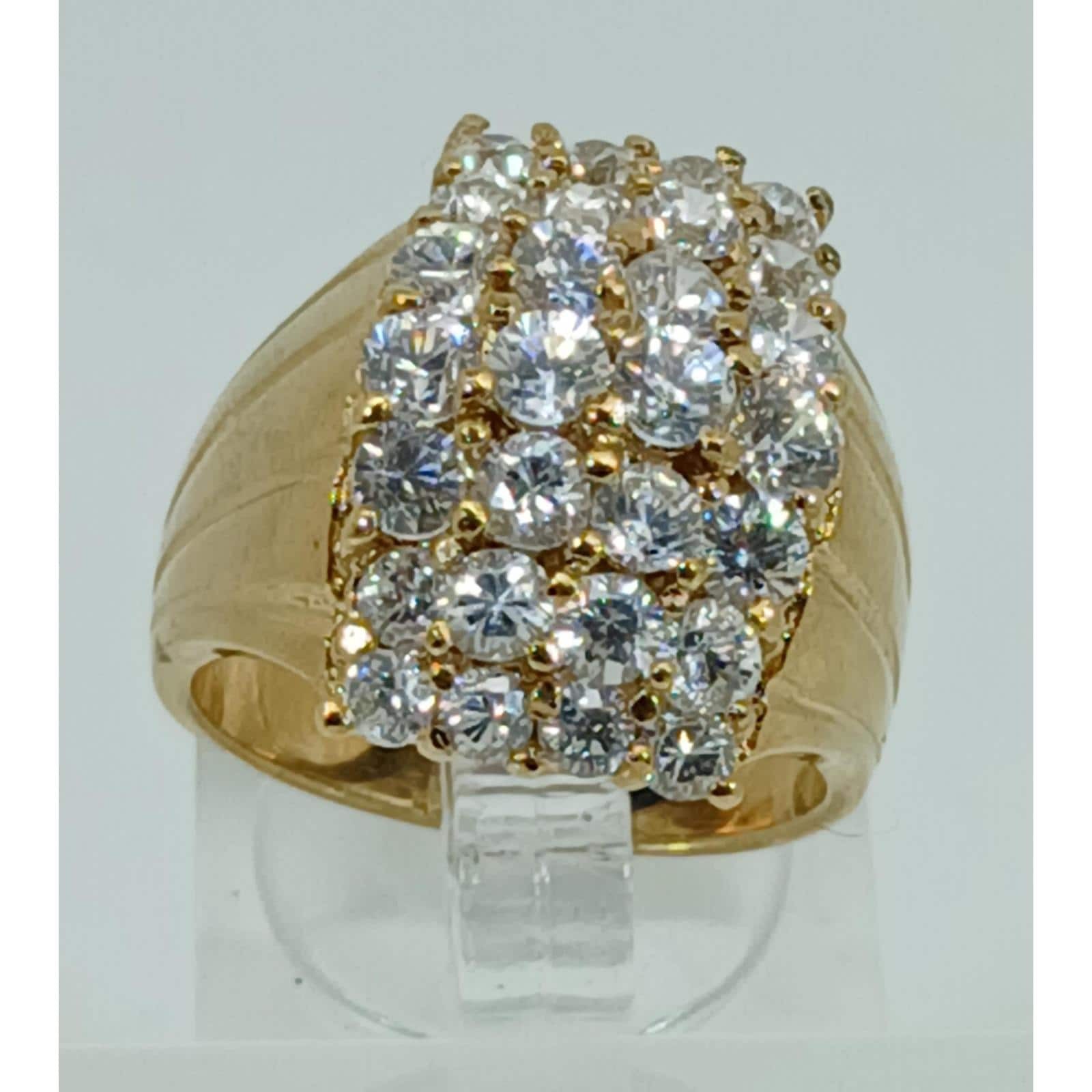 Vintage 1990s Gold Vermeil 925 Sterling Silver CZ Cluster Cocktail Ring Size 7