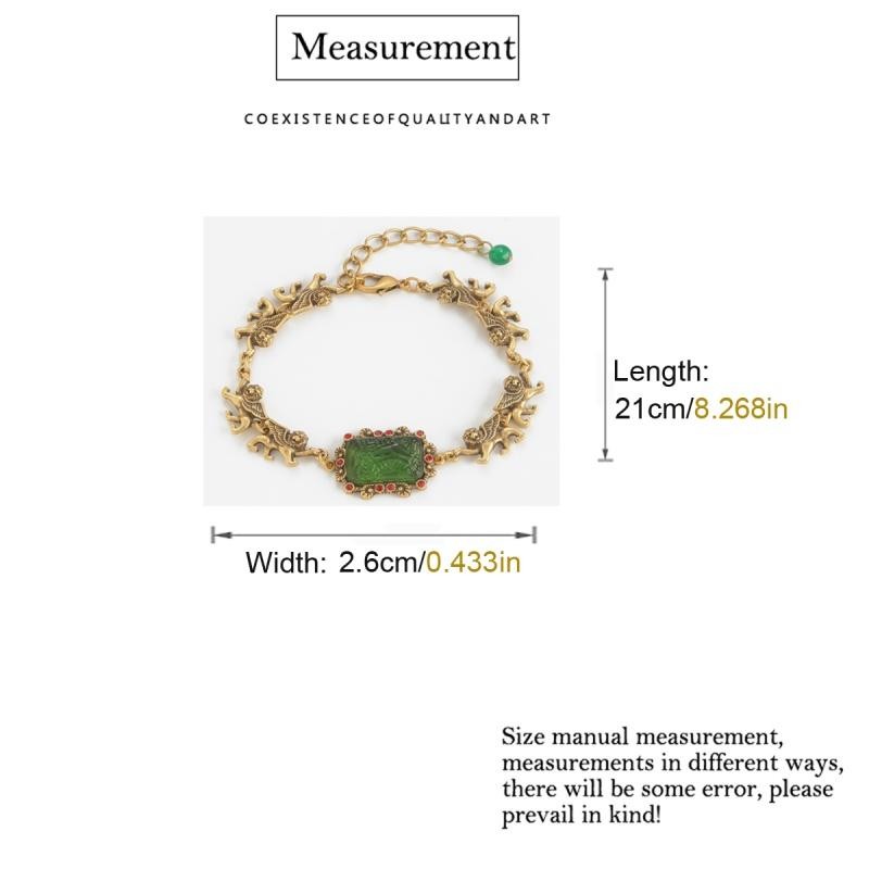 Vintage Green Glass Bracelet Charm Lion Woman Gold Plated Luxury Designe Jewelry