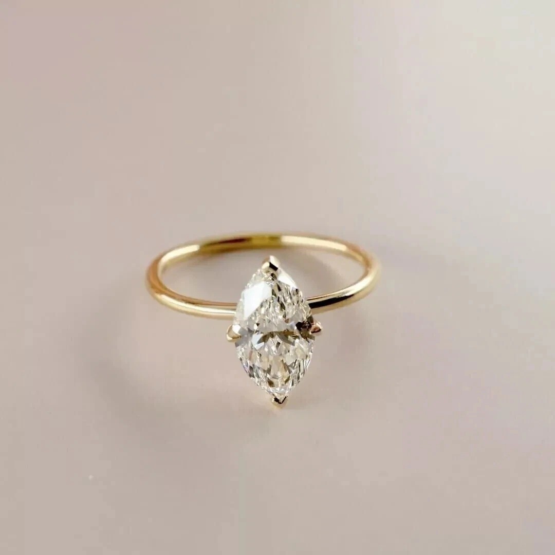 1.7Ct Marquise Cut Lab Created Diamond Engagement Solitaire Ring 14K Gold Finish