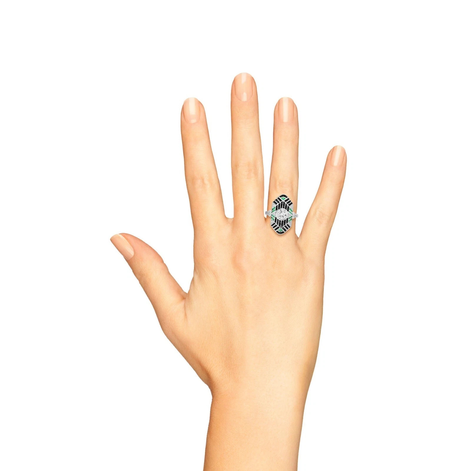 Vintage Art Deco Style Lab Created Diamond Engagement 14K White Gold Finish Ring