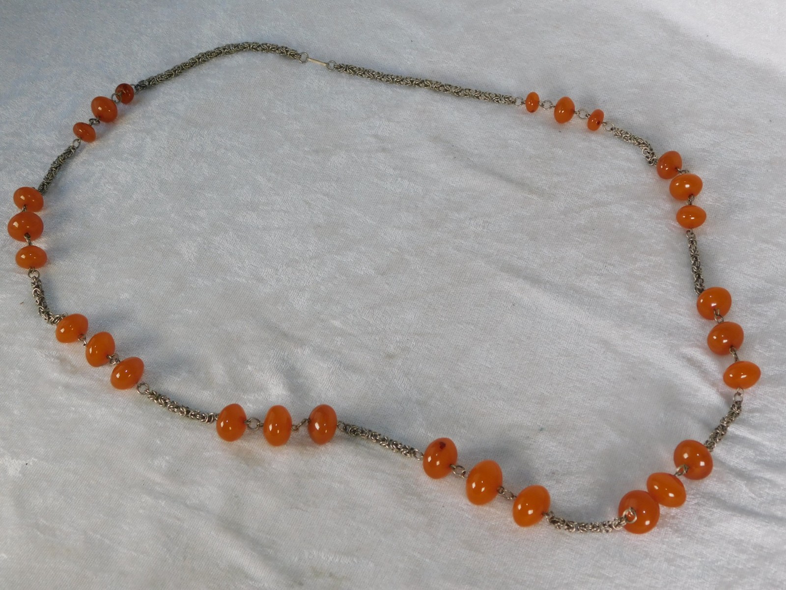 Vintage Natural Butterscotch Egg Yolk Baltic Amber Silver Bead Necklace 87g 48″