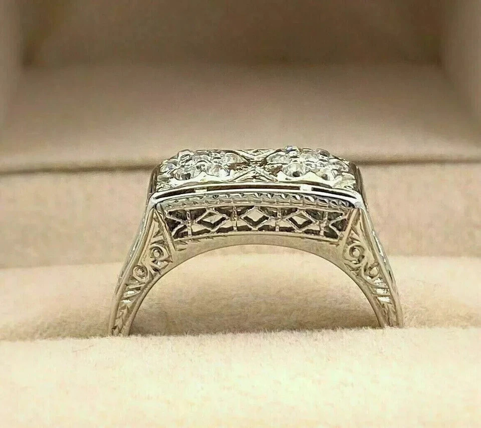 Art Deco Style 2.55Ct Round Cut Lab Created Diamond 925 Silver Anniversary Ring