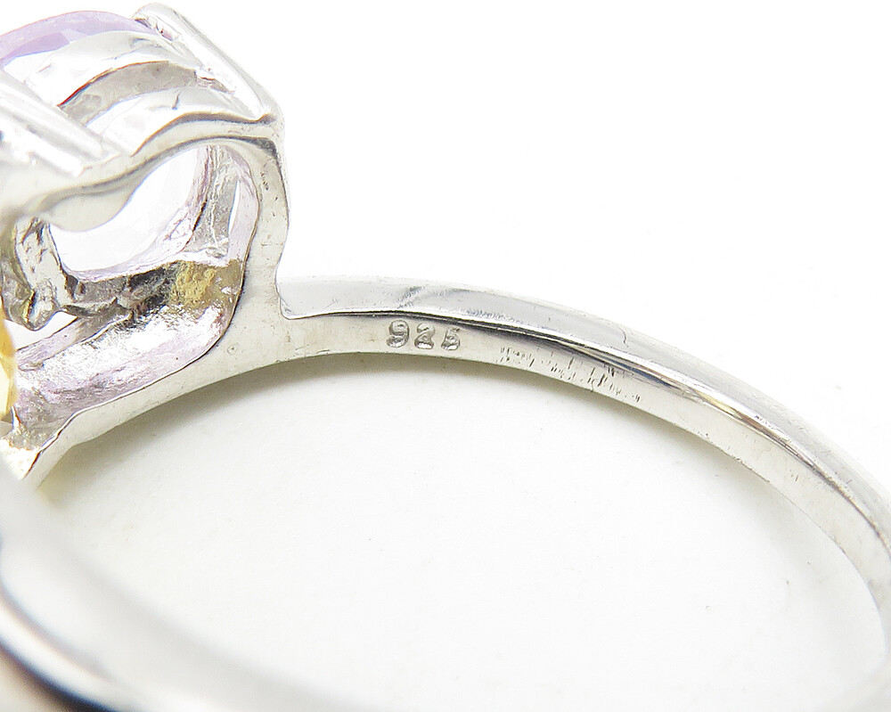 925 Sterling Silver Amethyst Citrine & Sapphire Shiny Band Ring Sz 7 RG10547