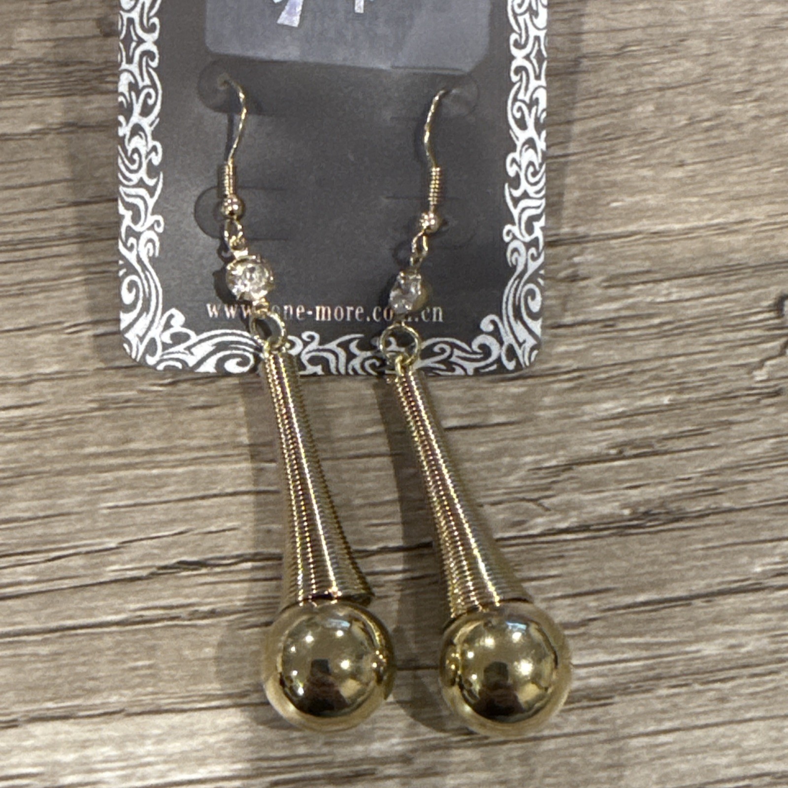 2.75” Long Gold Tone Dangle Drop Double Teardrop Diamond Hook Pierced Earrings