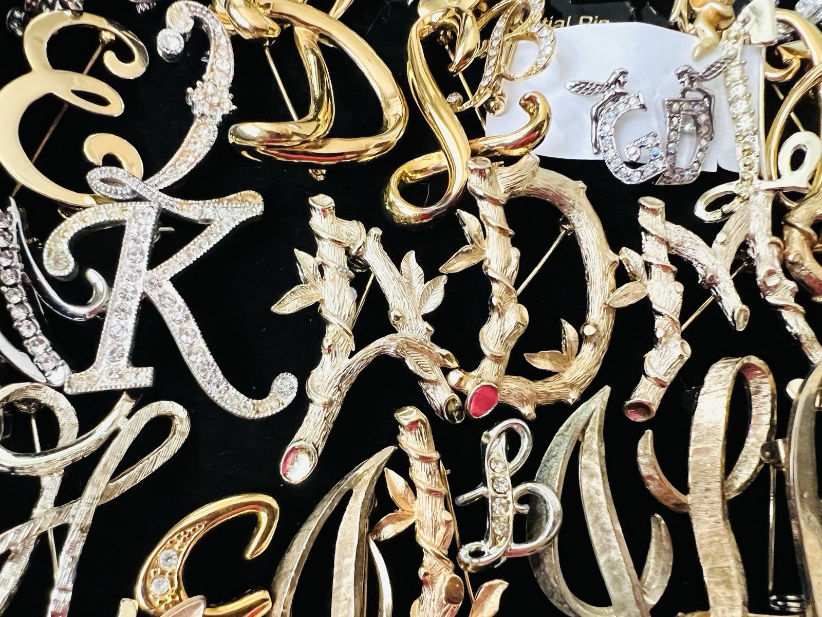 100 Vintage INITIAL Letter Brooch Pins Lot 35 Signed Trifari Sarah Anne Klein