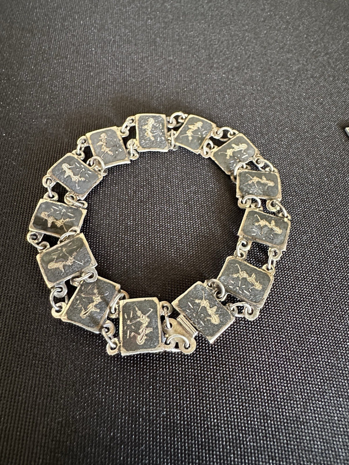 Vintage Siam Sterling Silver Niello Link Bracelet size 6.5