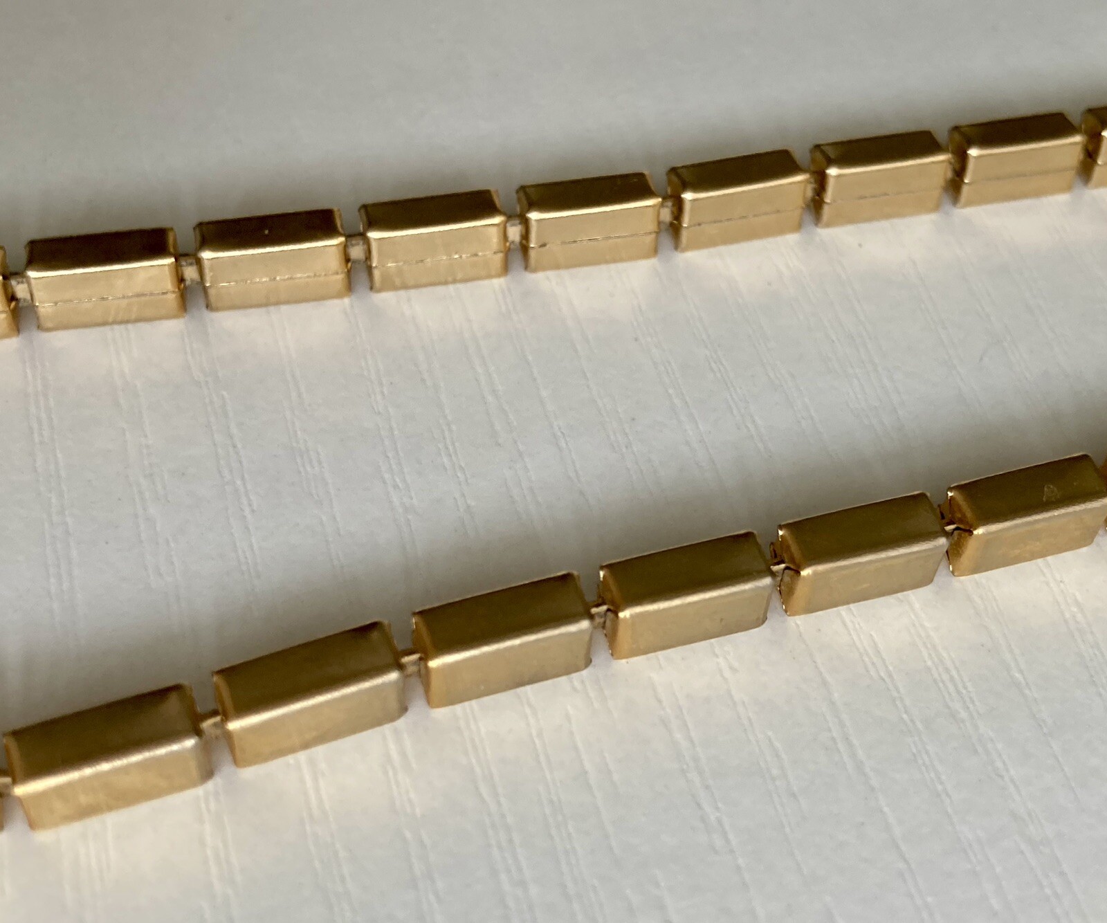 Vintage Rectangle Bar Box Link Chain Necklace 16” Gold Tone Adjustable 17.25g