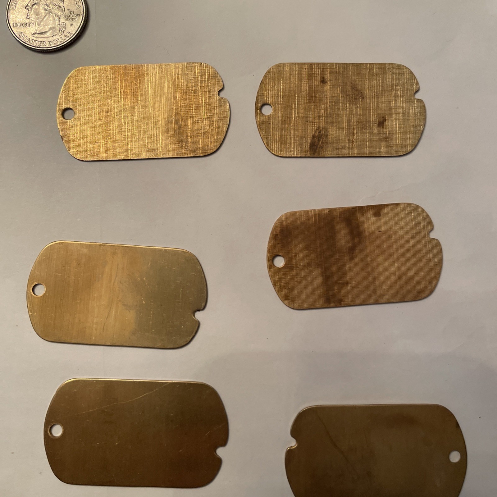 11 Vintage Brass Dog Tag Charms