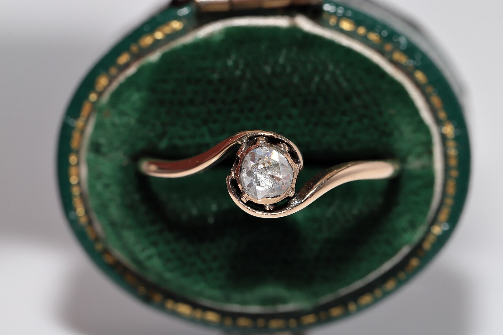Antique Circa 1900s Handcrafted 14k Gold Natural Rose Cut Diamond Solitaire Ring