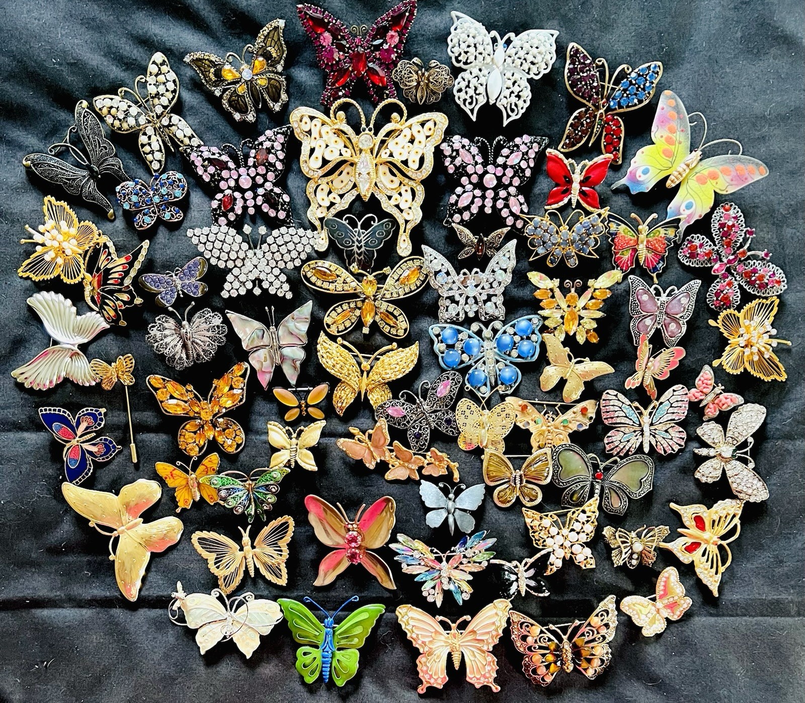 Lot 65 Vtg BUTTERFLY BROOCH Rhinestone Enamel 925 800 Silver GF Monet Trifari