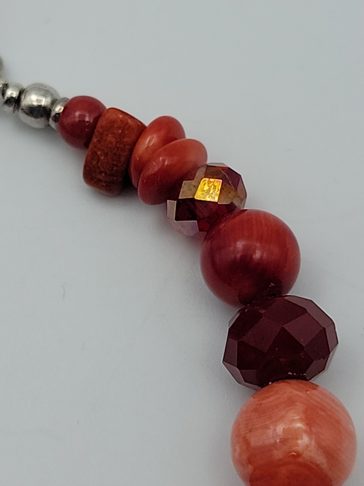 Vintage Red Coral Glass Mix Beaded Bracelet 6.25″