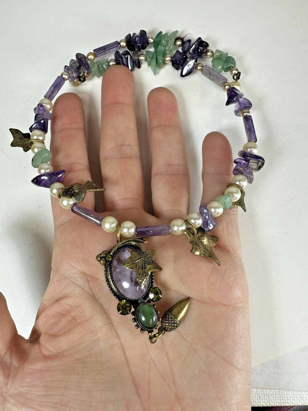 Vintage Necklace Amethyst Bead Whimsical Wire Choker Handmade Fairycore