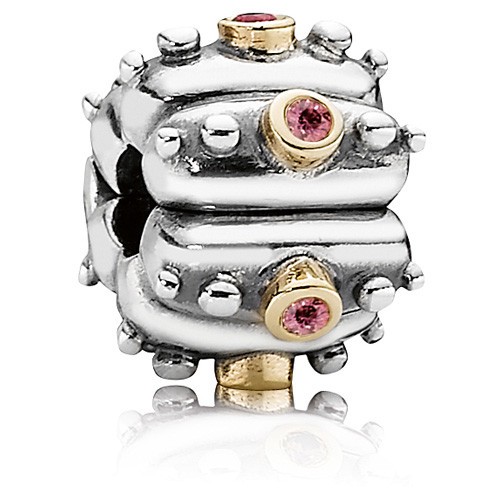 PANDORA Fusion Sterling Silver Yellow Gold Pink CZ Clip Charm #790853PCZ