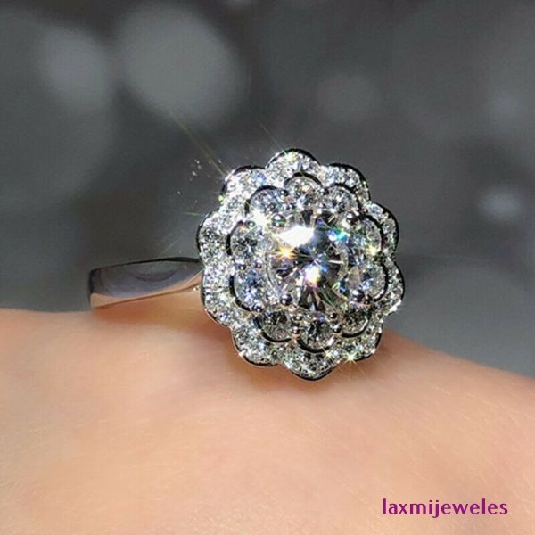 3Ct Round Cut Lab Created Diamond Vintage Ring Flower Halo 14K White Gold Finish