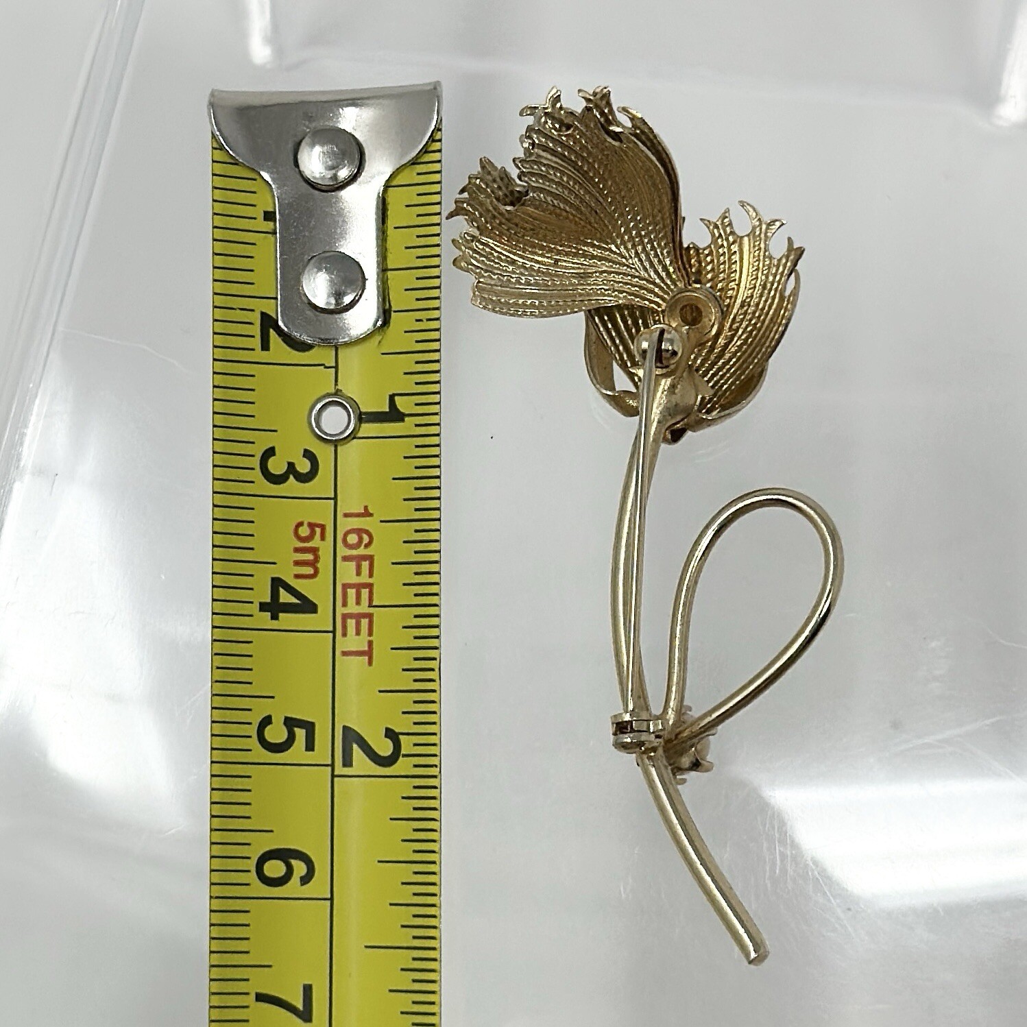 Vintage Gold Tone Blooming Dandelion Adjustable Petals Faux Pearl Brooch Pin