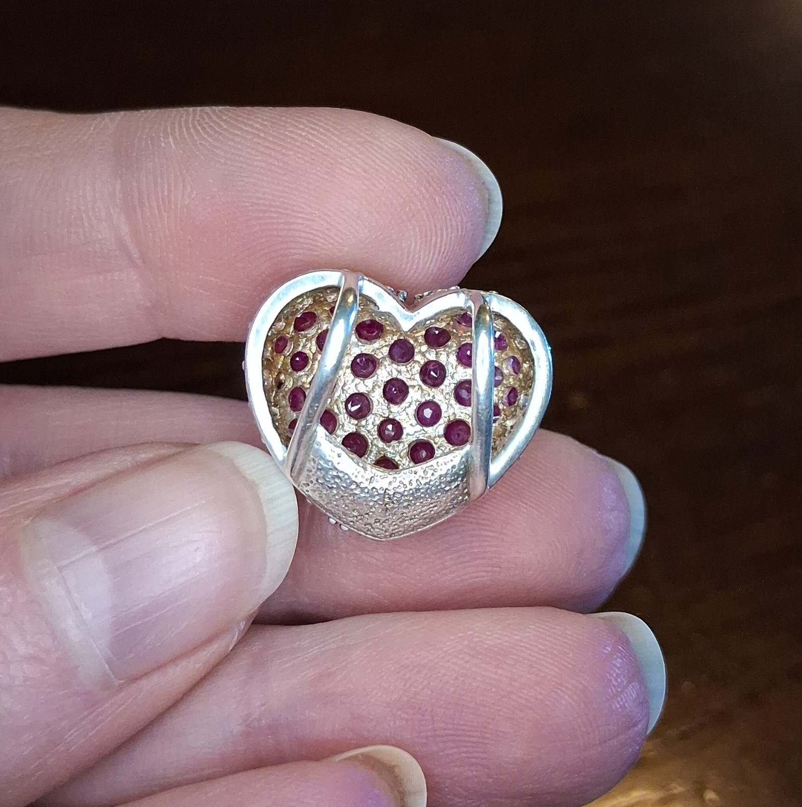 Vintage 1990s Sterling Pave Ruby Heart Slide Pendant Avon See Pics/Description