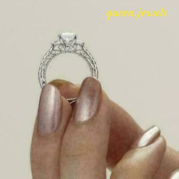 Lab Created 2.55CT Princess Cut Diamond Vintage 3-Stone Ring 14K White Gold Over