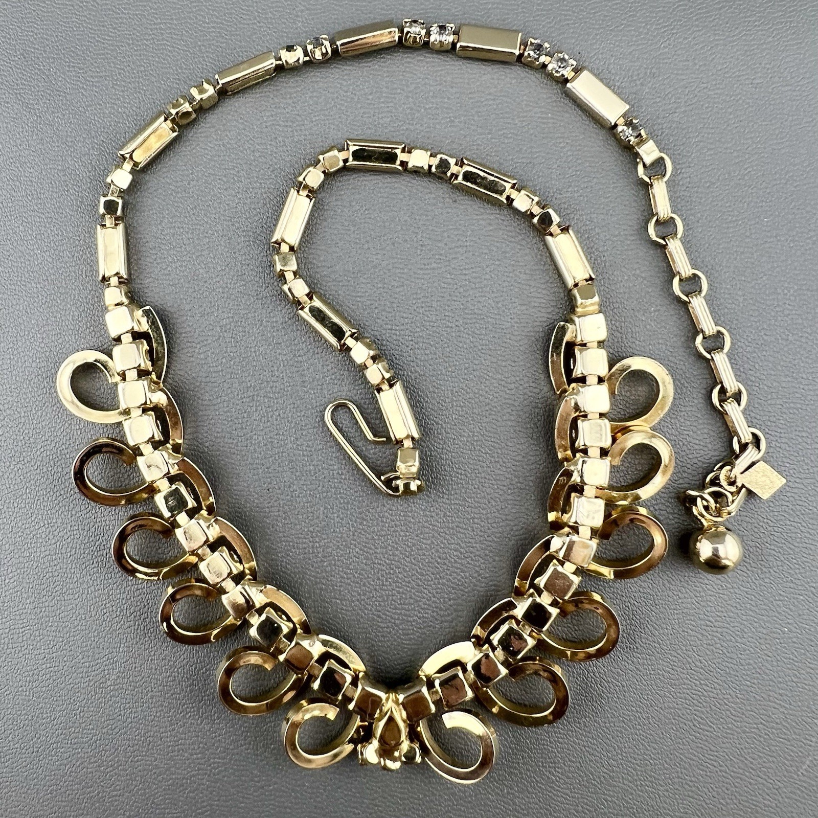 Vintage Sarah Coventry Necklace Celestial Fire Gold Tone Rhinestone 50s Signed