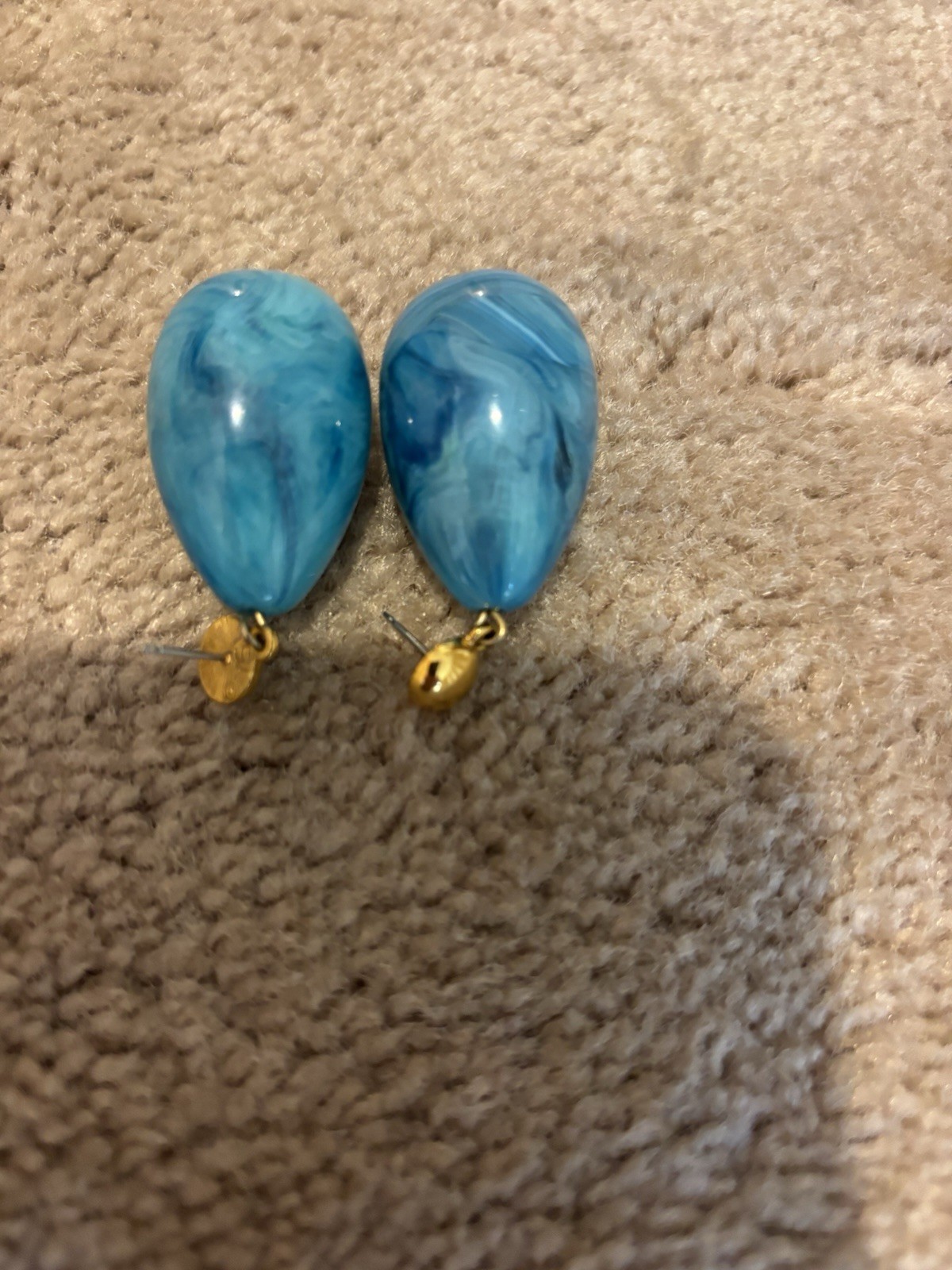 Vtg YSL Yves Saint Laurent BLUE EGG SHAPED MARBLE EARRINGS