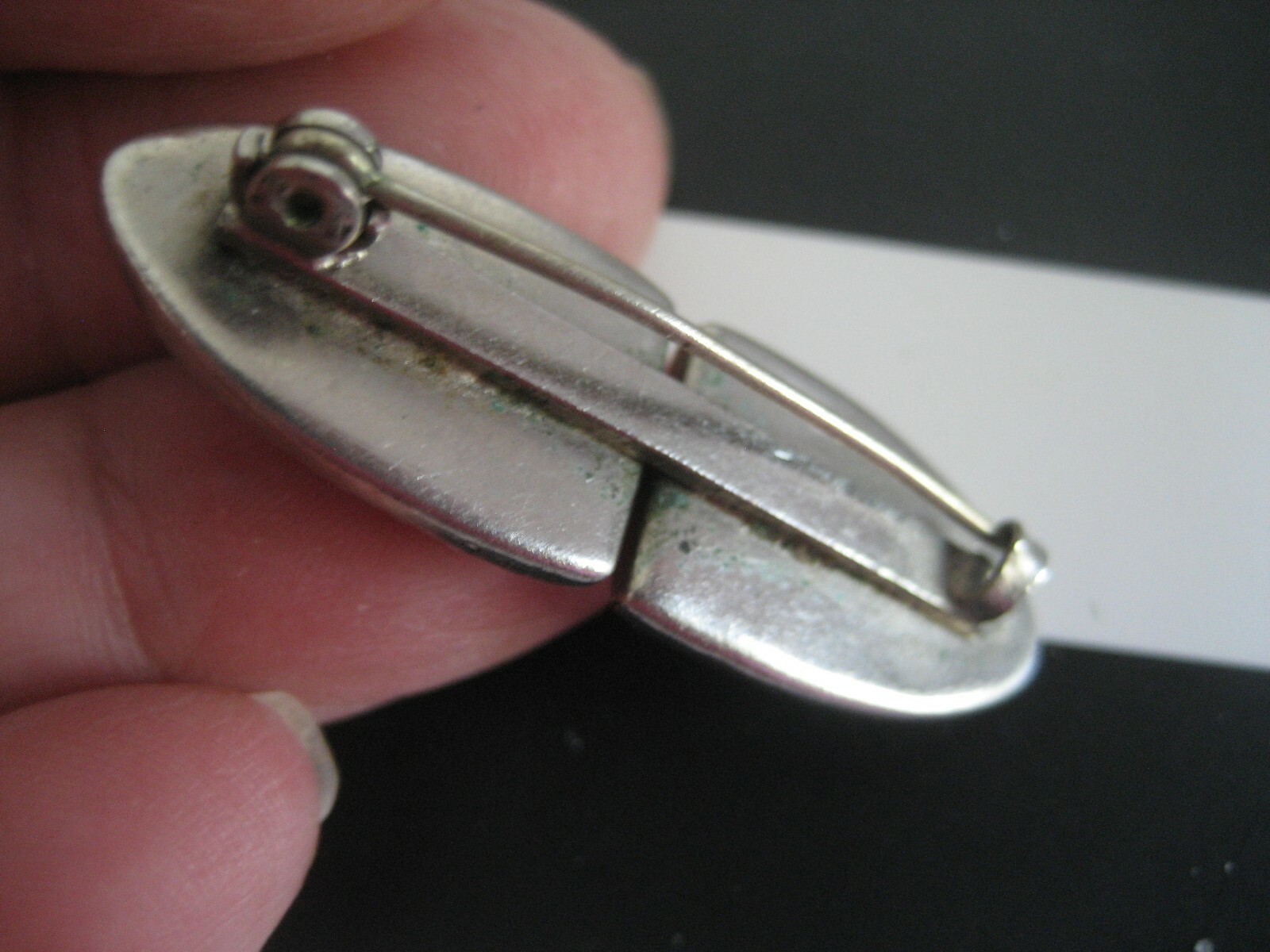 Vtg Antique BAR PIN Brooch Unknown Red Stones Silver Old Jewelry Coral?