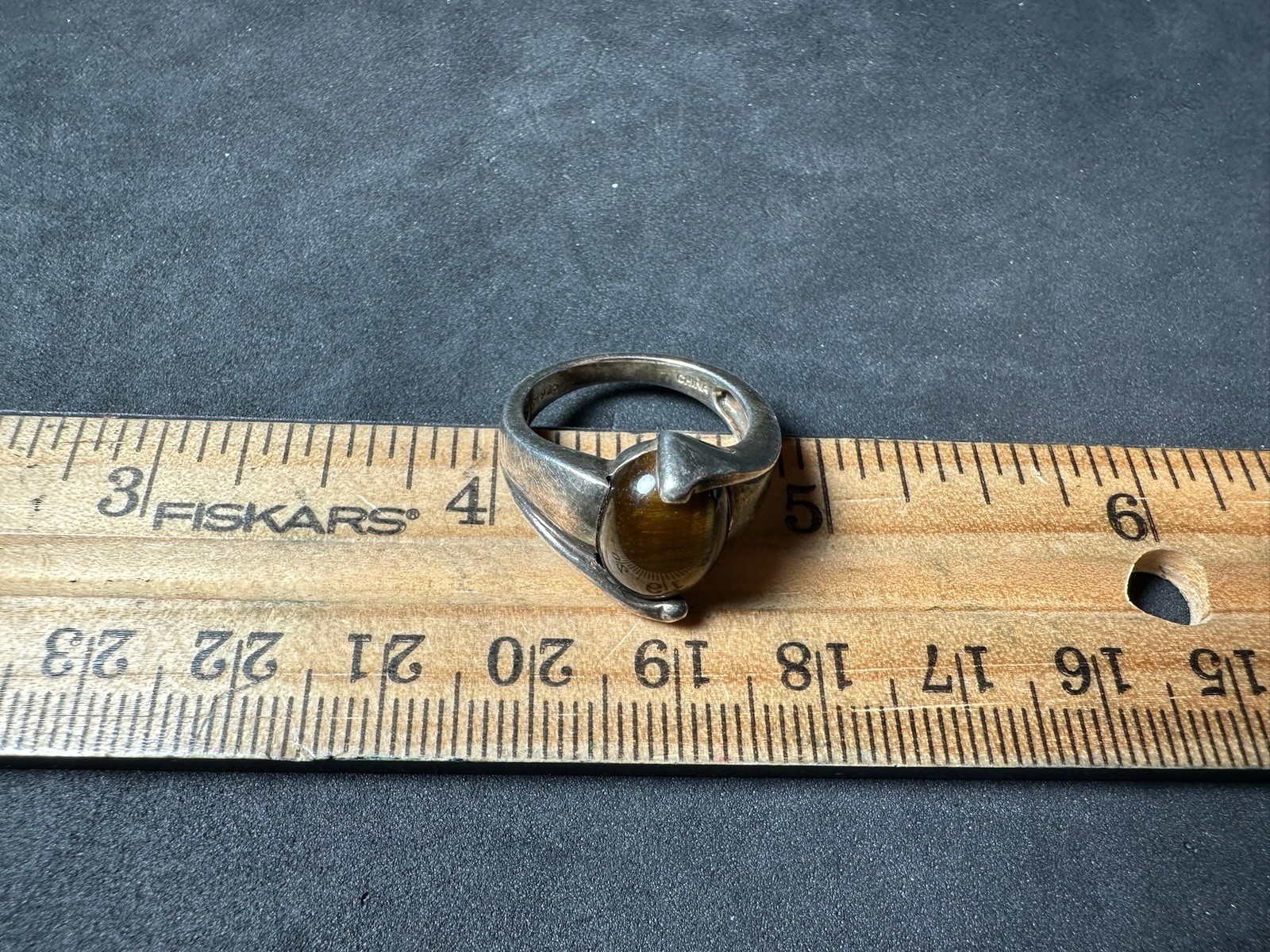 4.83g Vintage Sterling Silver 925 Ring Oval Golden Brown Statement M Size 6