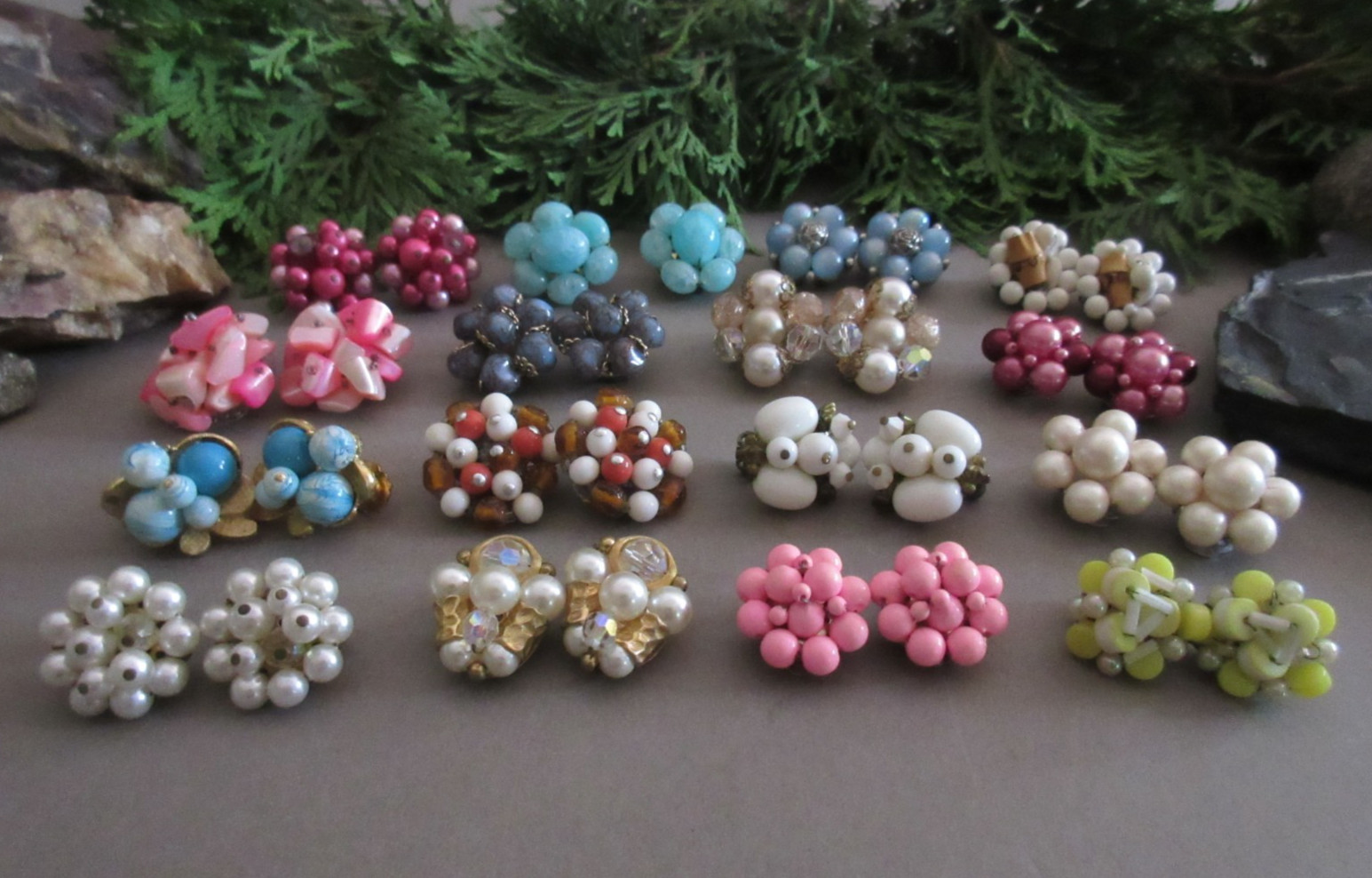 Vtg Cluster Clip Earring Lot of 16 Pairs – Japan/W Germany/Hong Kong/Marvella