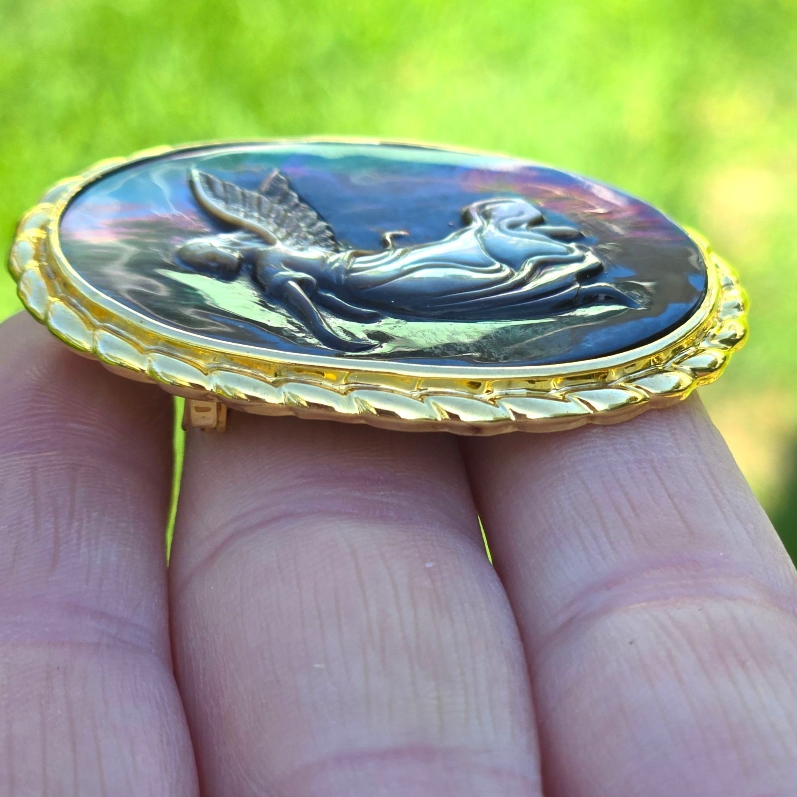 Vintage Guardian Angel Brooch or Pendant Mother of Pearl Cameo Spiritual Jewelry