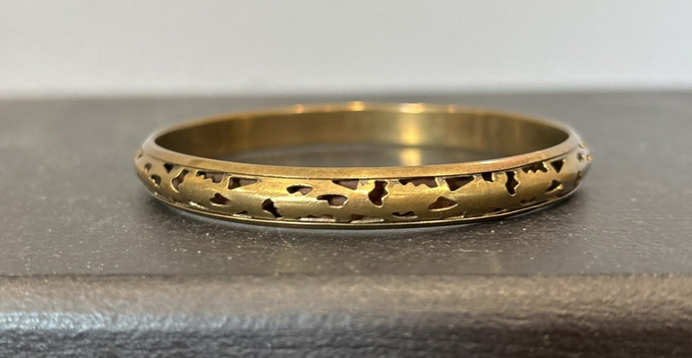 3 Brass/ Bronze Metal Bangle Bracelets w/ Pierced Patterns Designs Antique Look