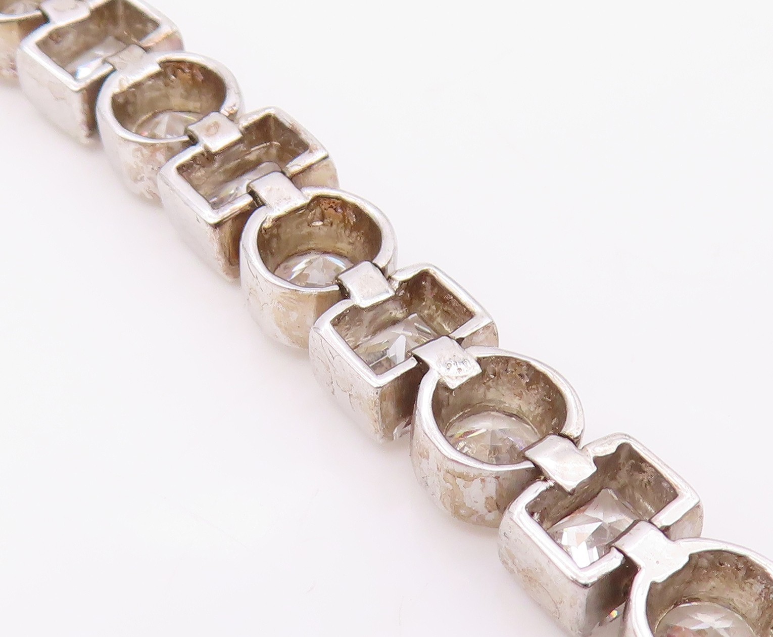 925 Sterling Silver Vintage Bracelet Bezel Set Topaz Geometric Link BT12110