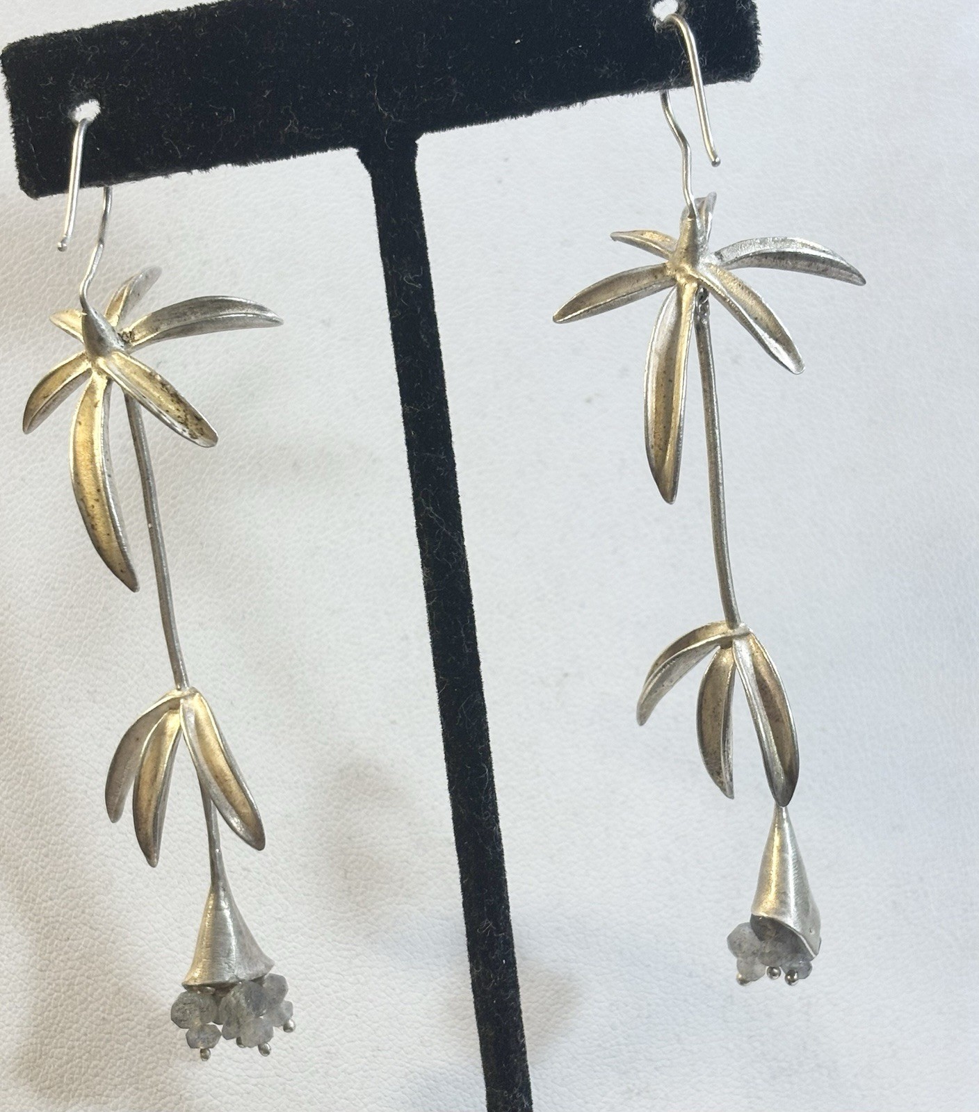 Vintage 925 Reverse Hook Plant Dangle Earrings 3 1/2”