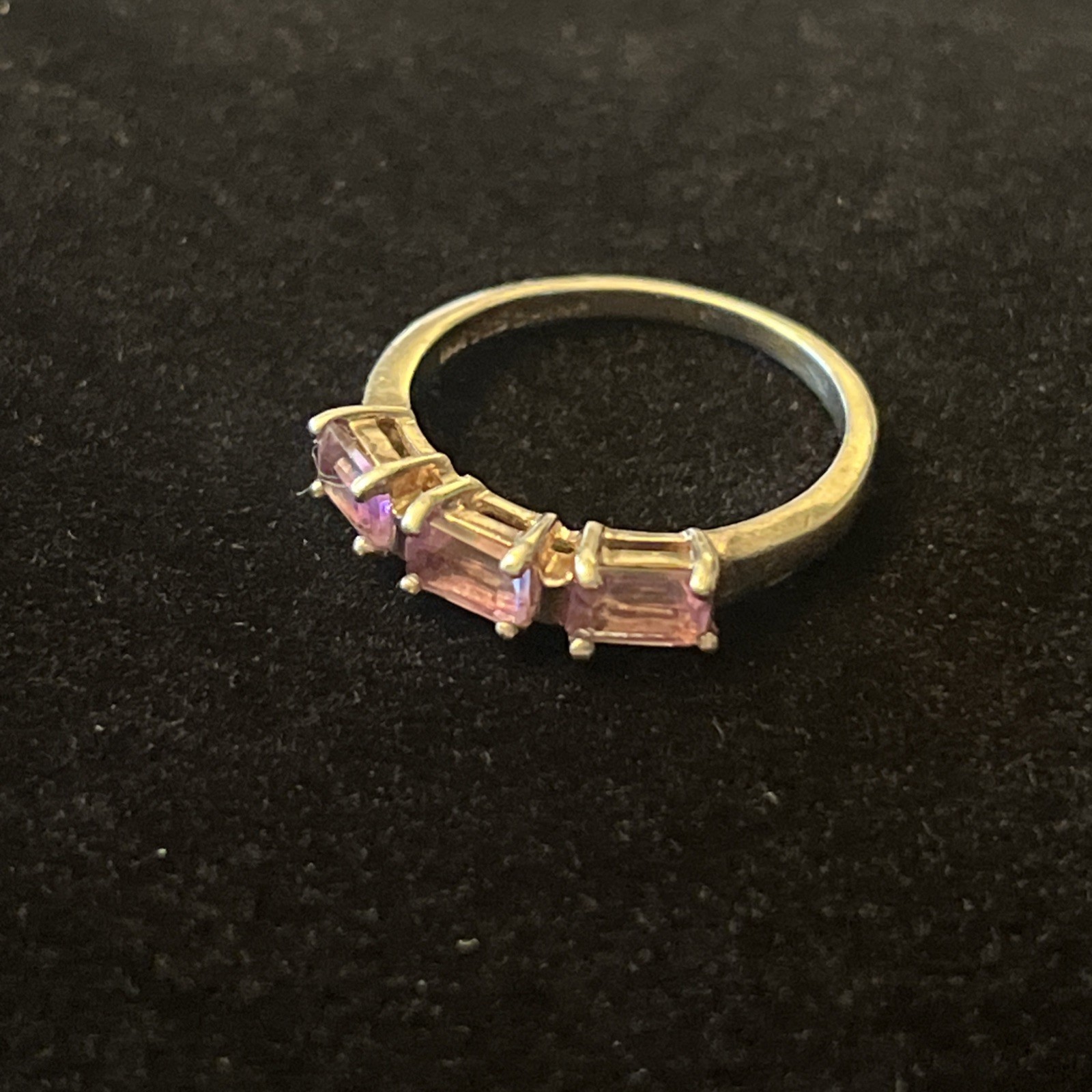 Vintage 925 Sterling Silver 3-Stone Amethyst FEB Birthday Ring Size 6