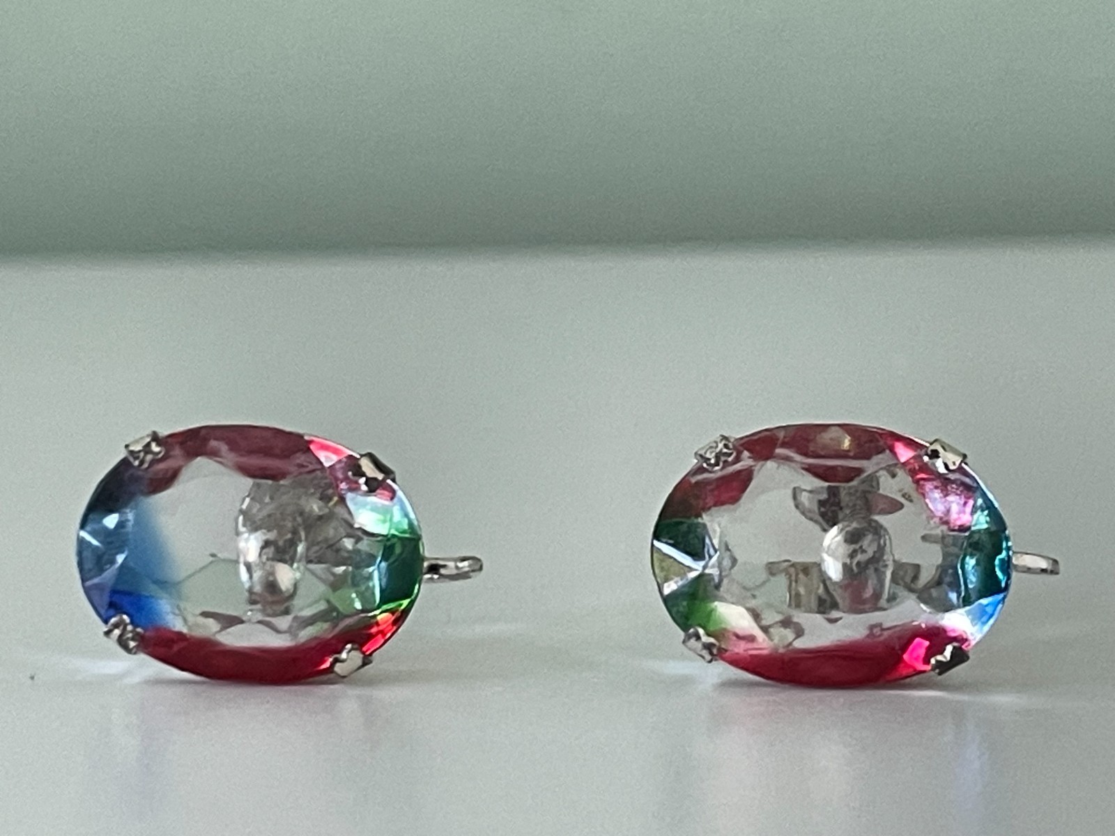 Vintage Crystal Rainbow 835 Silver Screw Back Earrings and Adjustable Ring