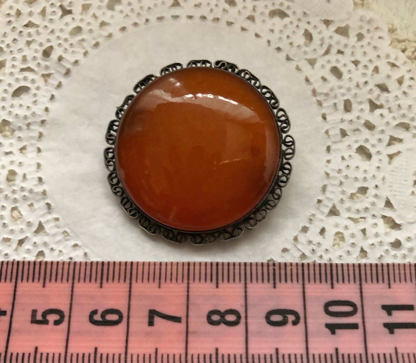 Estate Jewelry Rare Soviet Vintage Brooch Sterling Silver 875 Amber Stone USSR