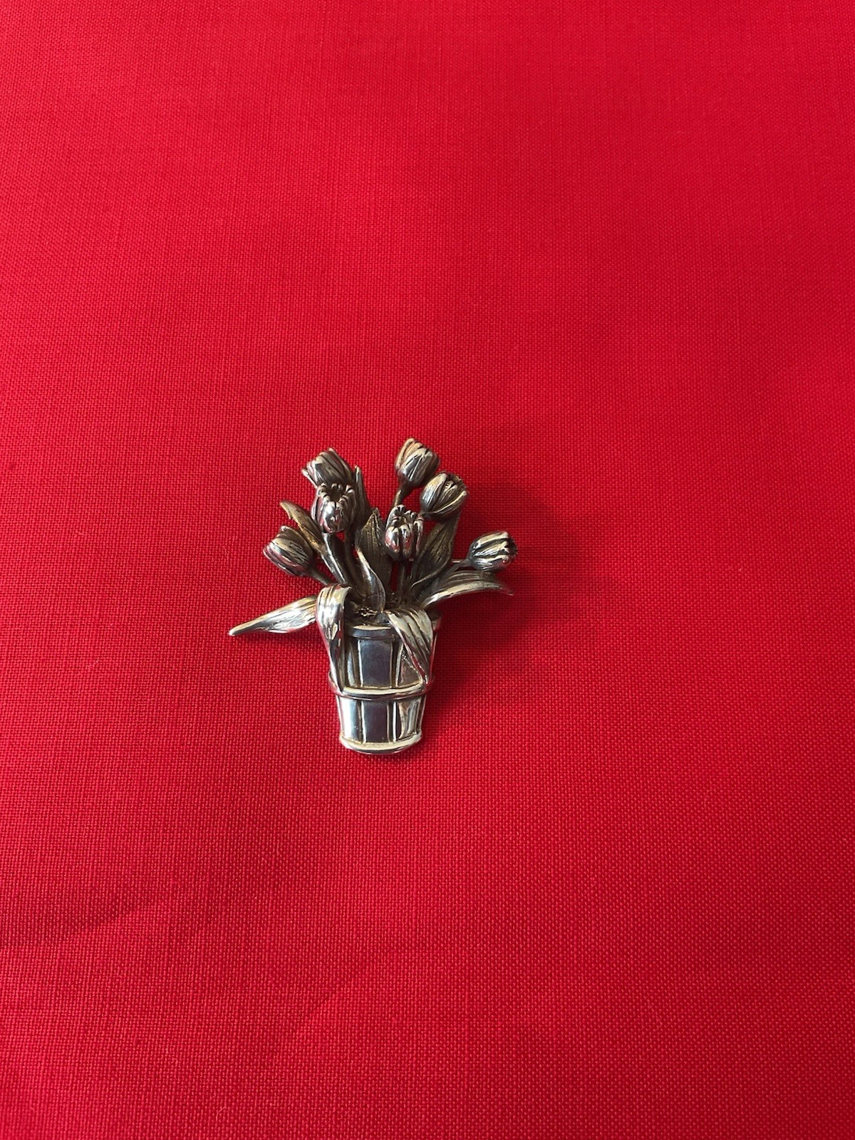 Sterling Silver Tulip Bouquet Basket Pin Brooch Vintage H&H 925 20.6g