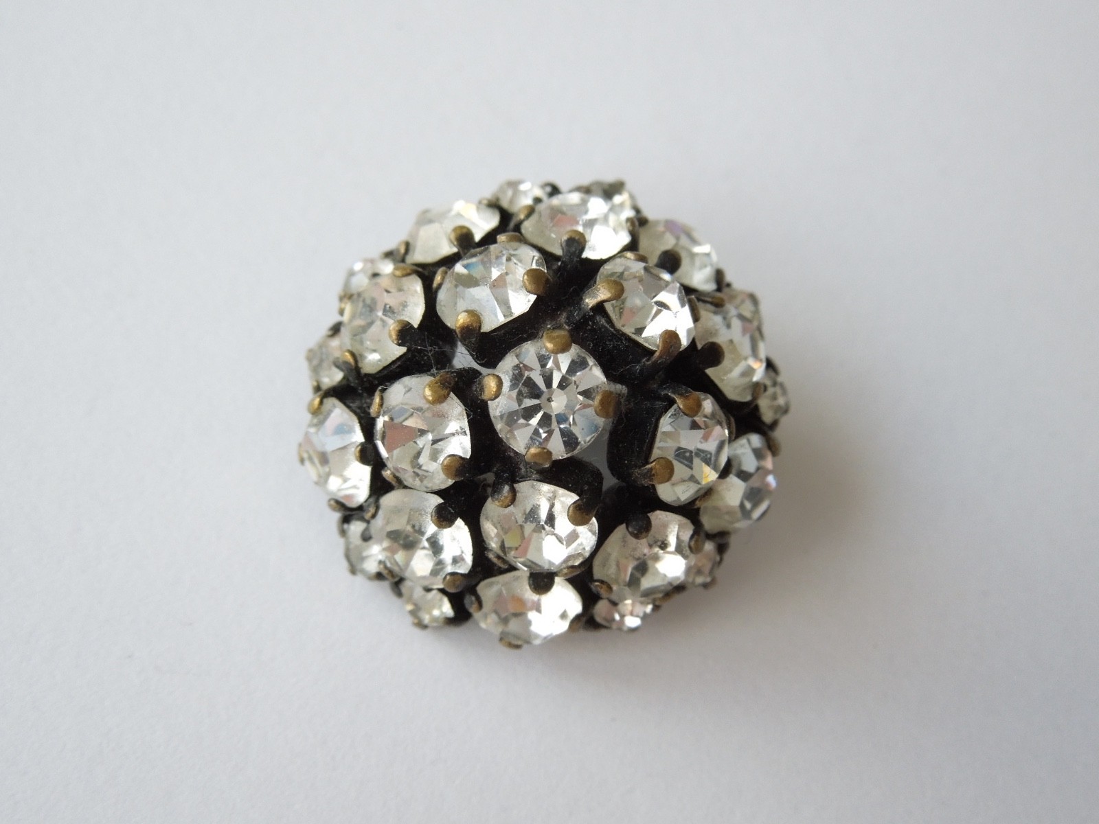 Vintage Strass Brooch Dome Shape Clear Retro Mid Century 7.2 g Ø 2.4 cm