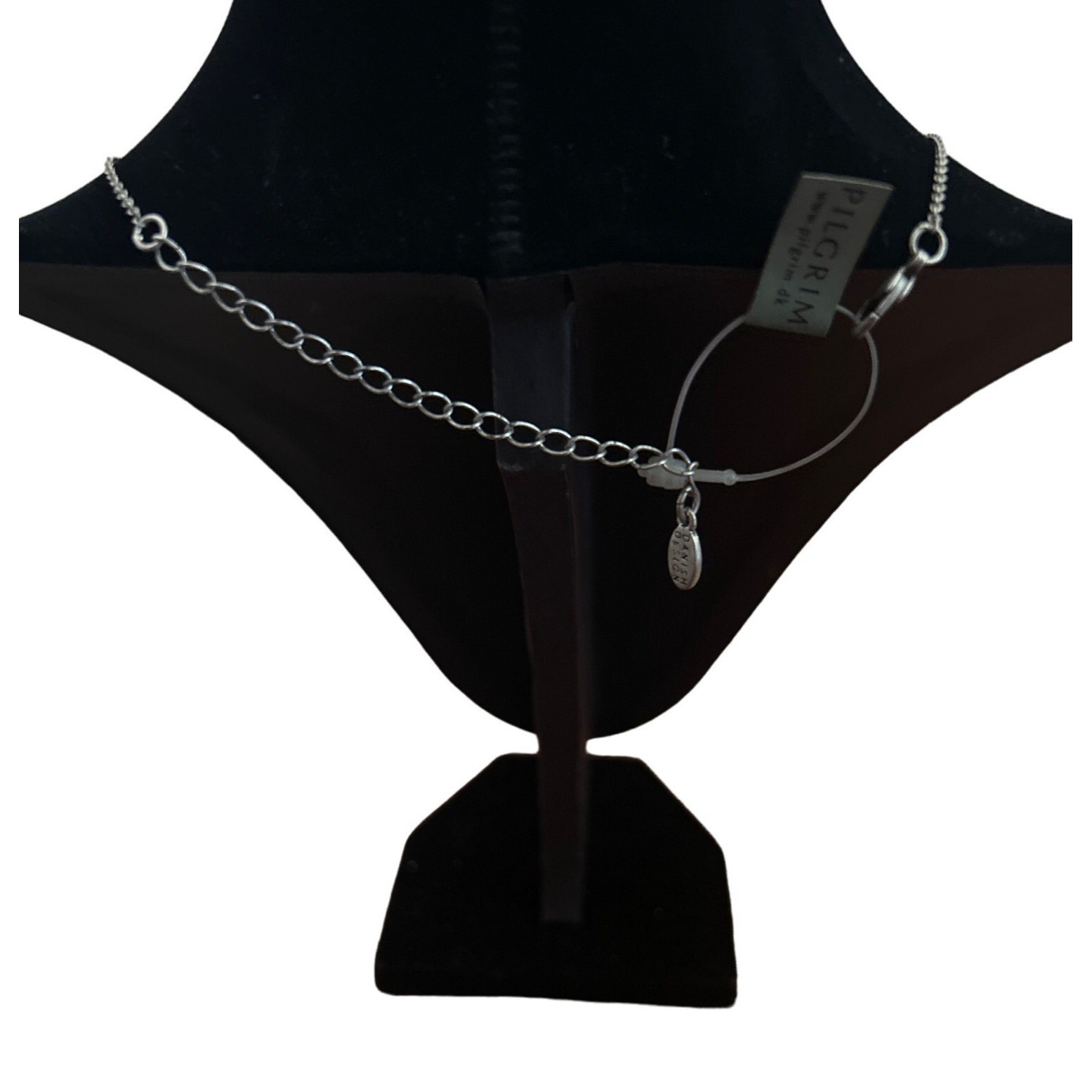Pilgrim Danish Design Vintage Flower & Gem Necklace 16” Silver Tone Chain