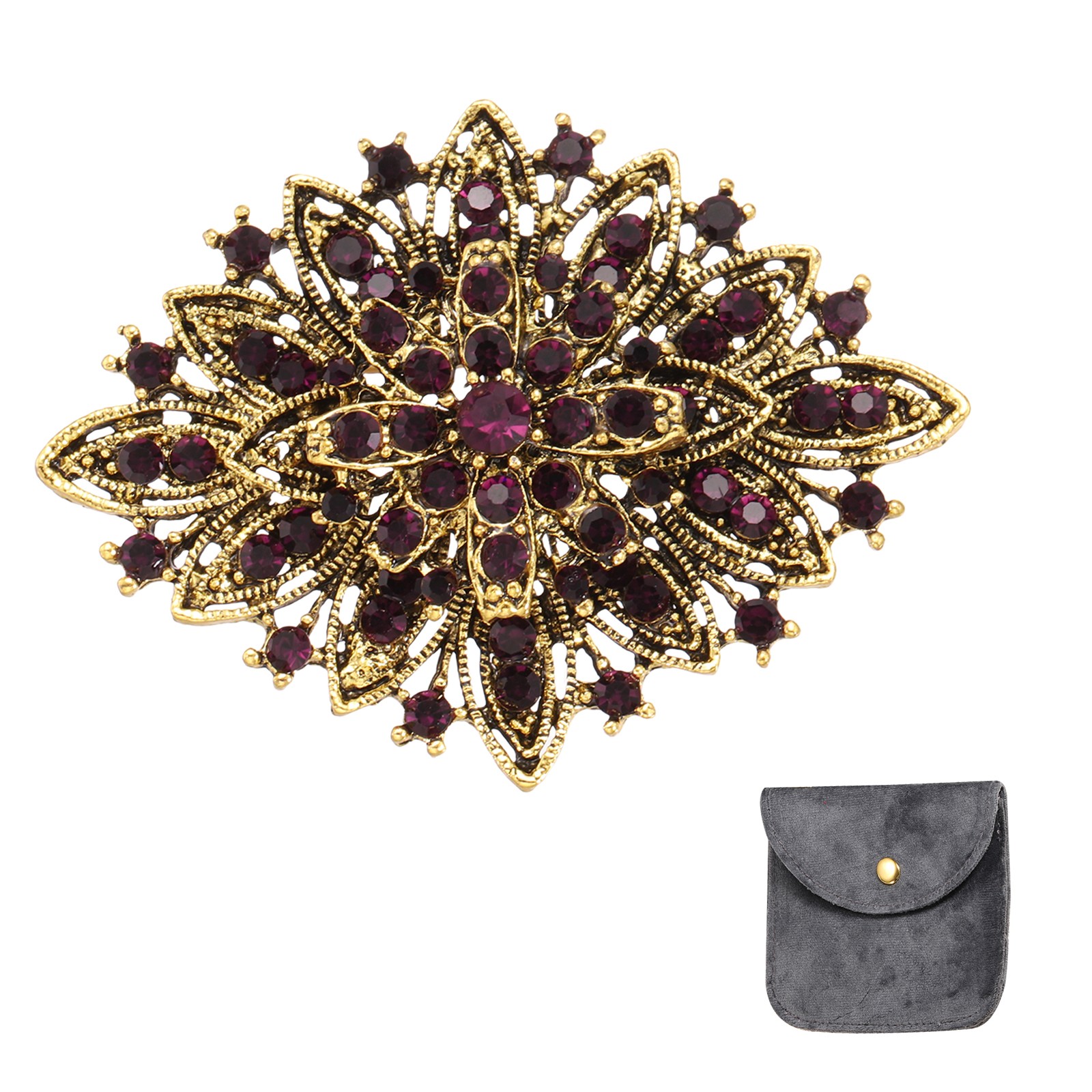Vintage Crystal Rhinestone Brooch 2.6 Inch Bouquet Brooch Purple