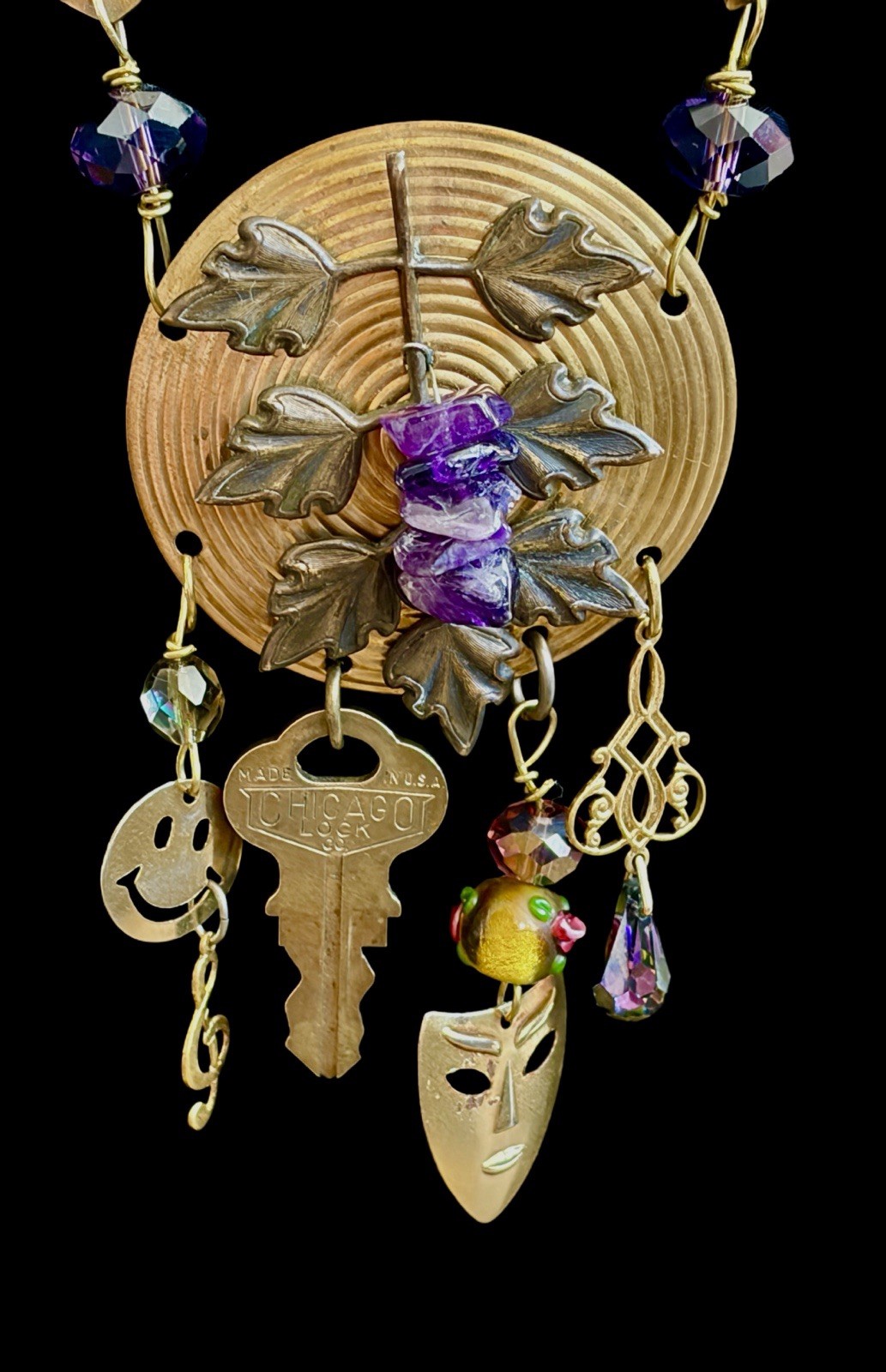 OOAK Sarah Jane Assemblage Necklace~Amethyst Chips~Ballet~1990s