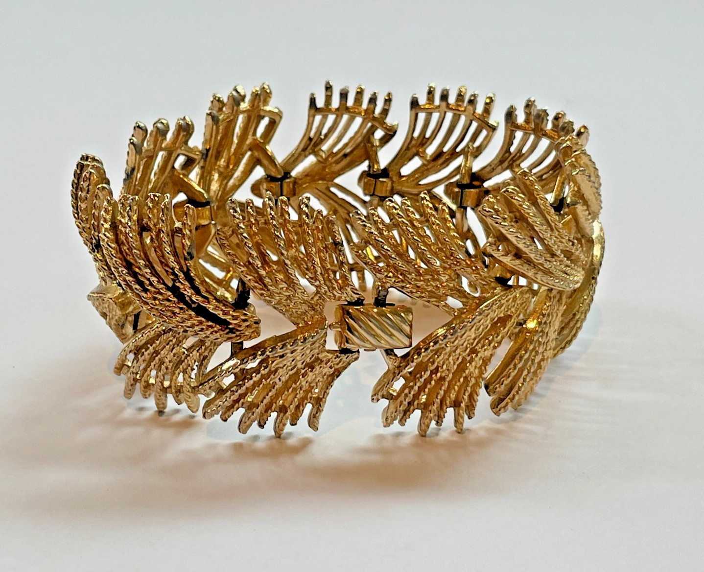 Vintage Gold Rope Twist Frond Bracelet & Clip Earring Set | 1960s