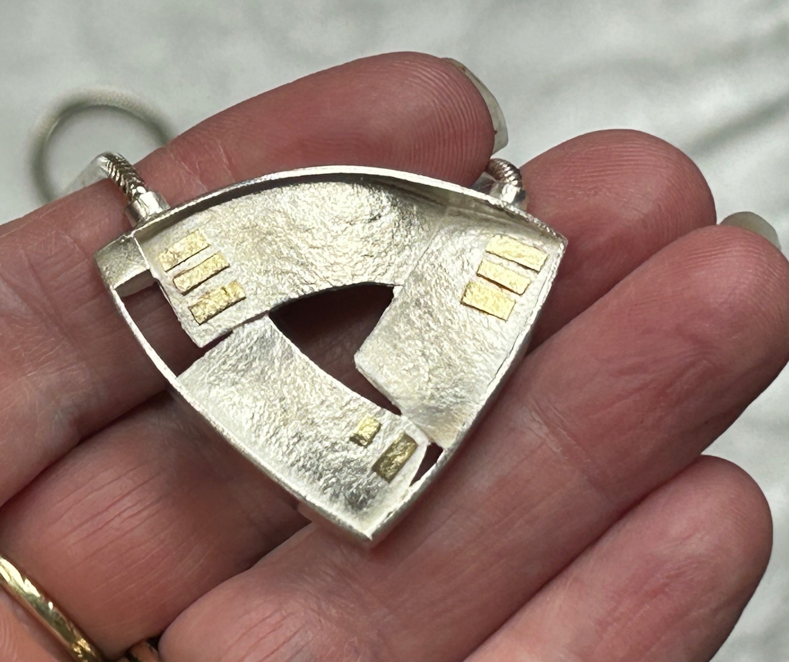 Vintage Anne Besse Shepherd Artisan Sterling Silver & 14K Pendant Necklace