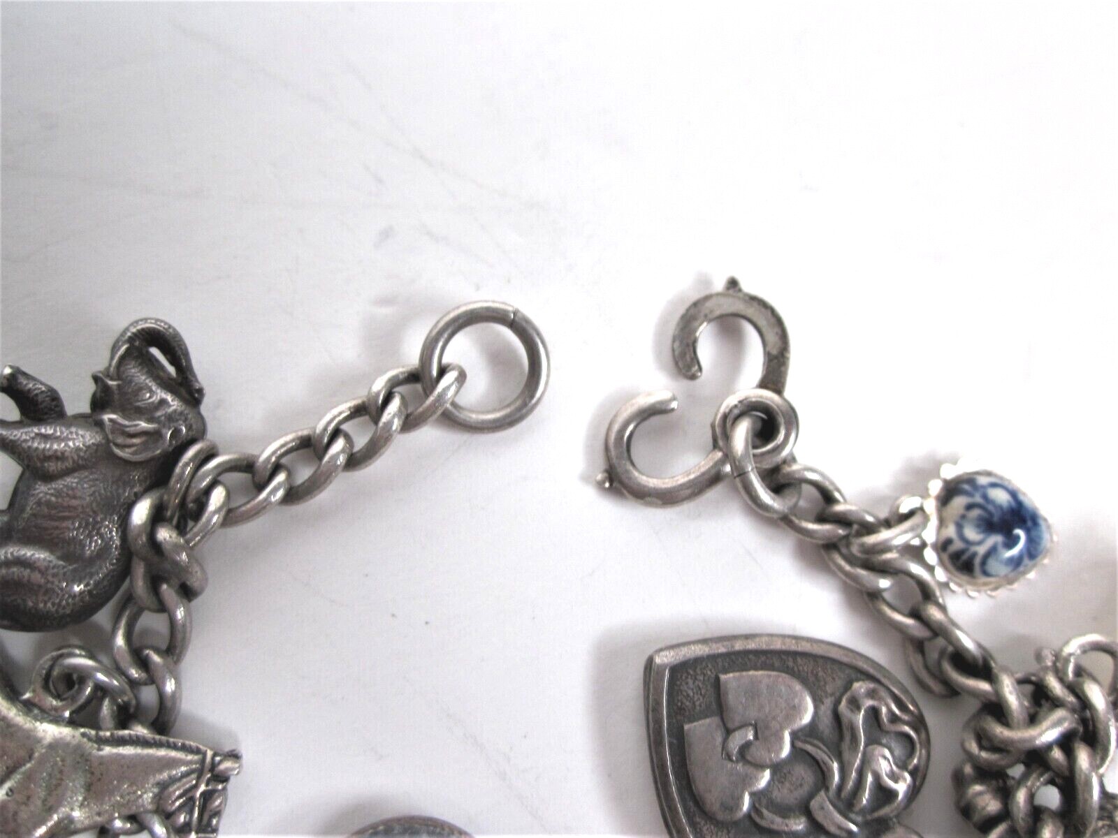 Sterling Silver Charm Bracelet Antique- Lil’ Eightball + 11 Other S/S Charms