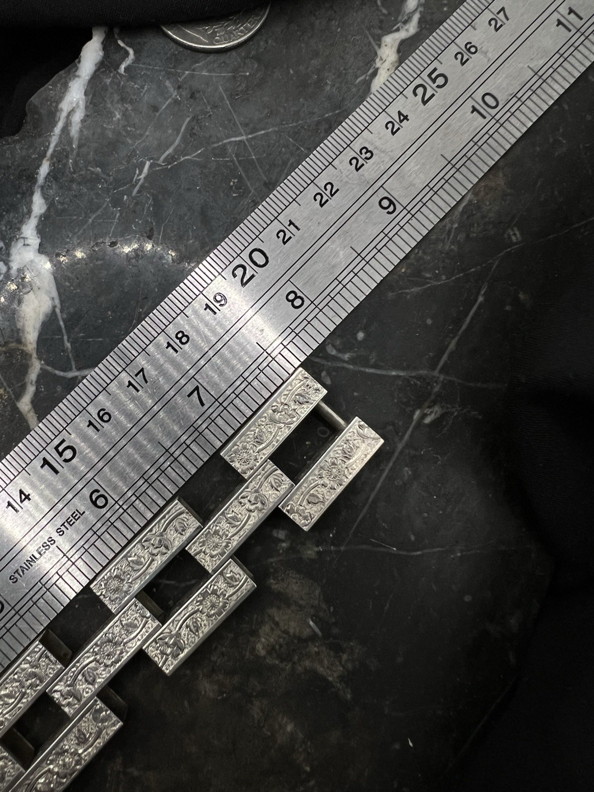 Antique Edwardian Deco Sterling Silver 7.5′ Tank Track Etched Bracelet 30g