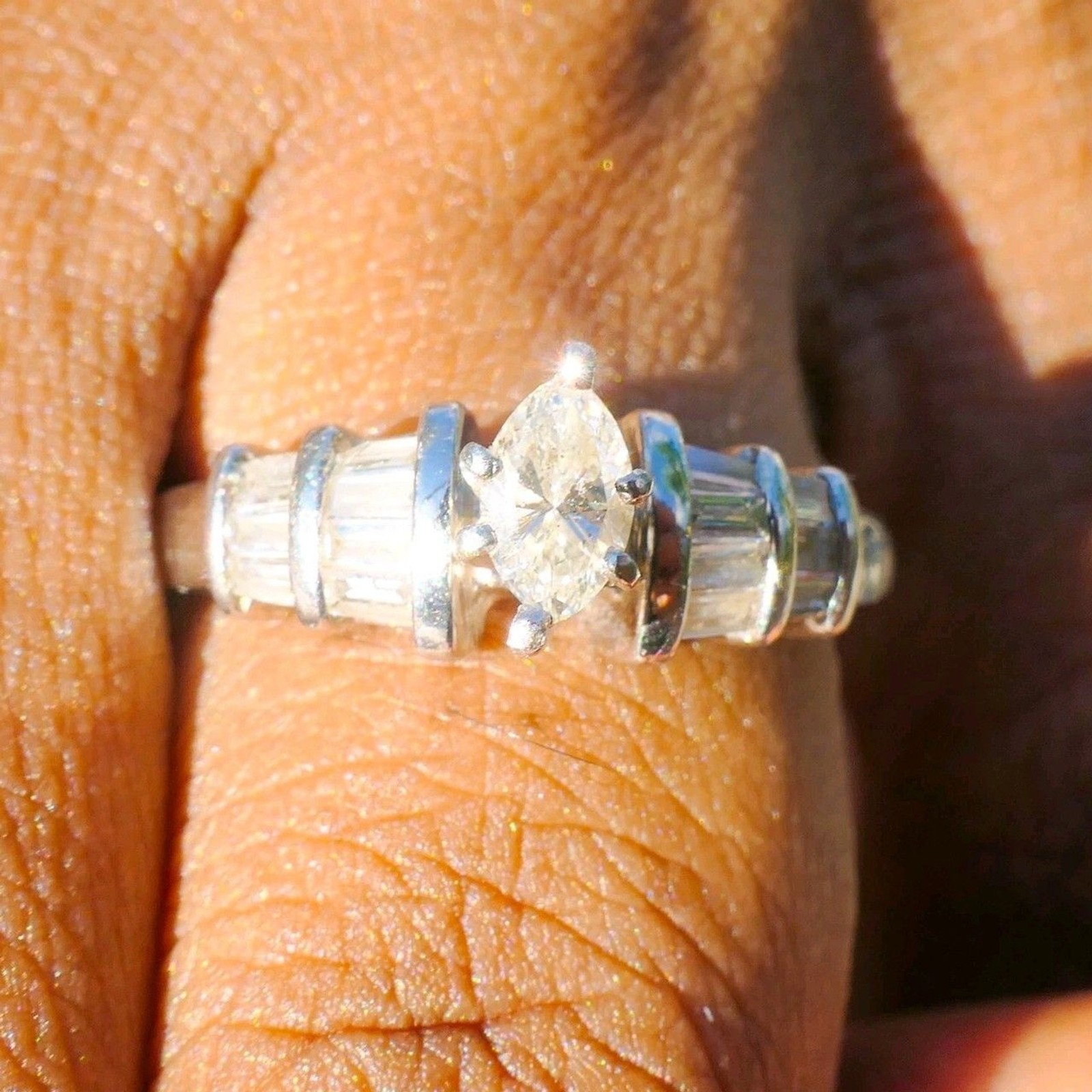 14K White Gold .69ct Marquise & Baguette Natural Diamond Ring Size 6 5g Vintage