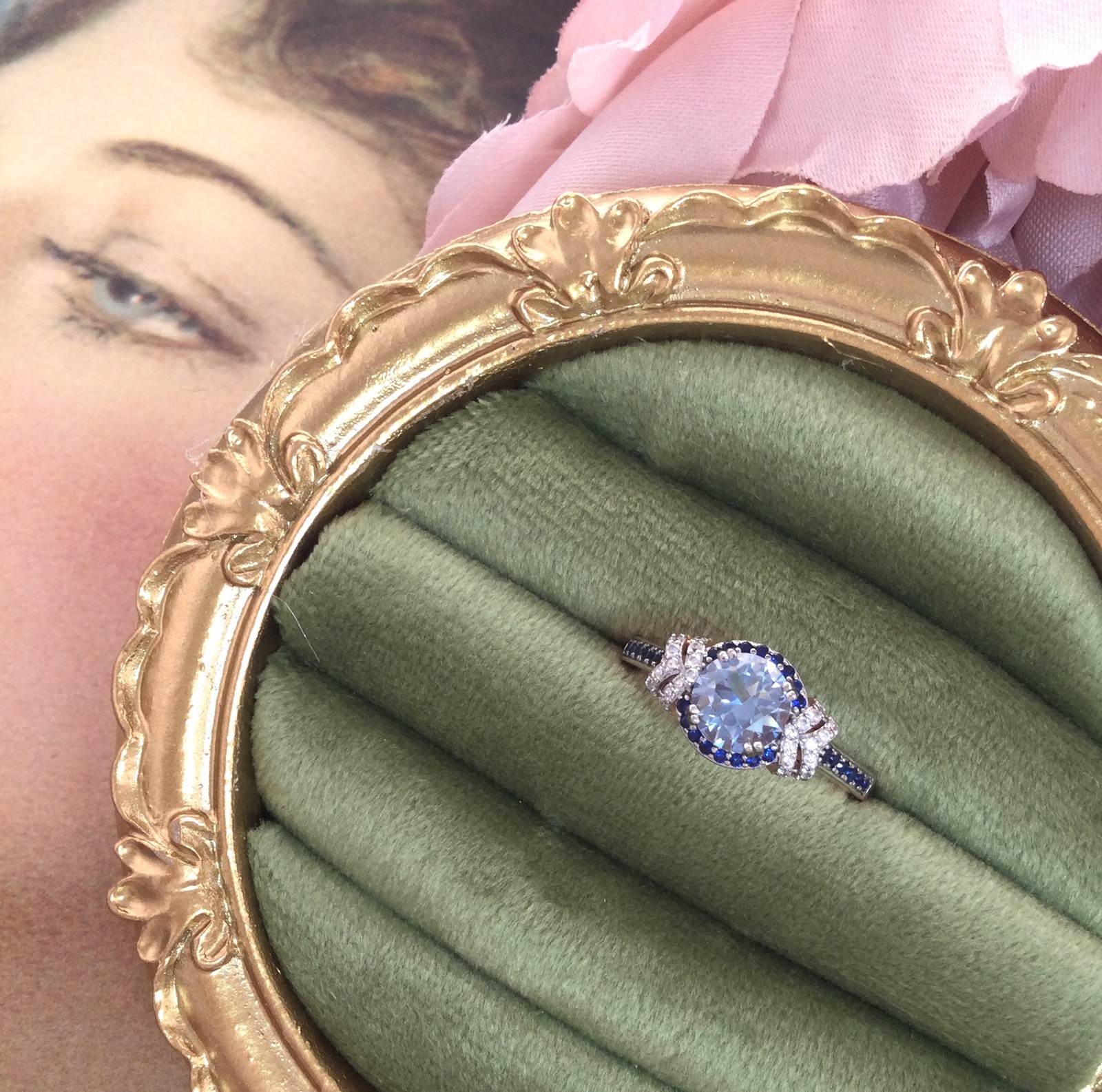 Vintage Jewellery Rose Gold Ring Aquamarine Sapphires Diamonds Antique Jewelry