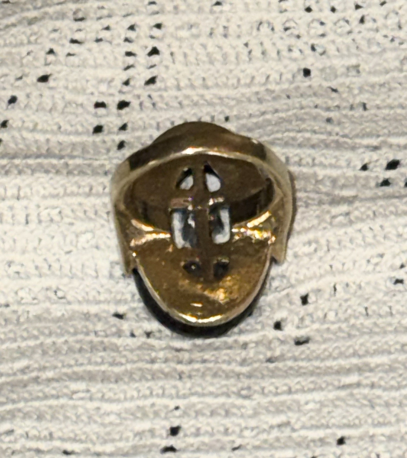 VINTAGE UNCAS 18 KT HGE GOLD PLATED ONYX & RHINESTONE OR ZIRCON RING