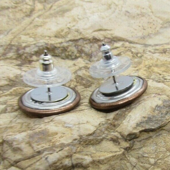 JORDACHE Button Earrings Bronze Color ICONIC Costume Jewelry Custom LOGO pierced