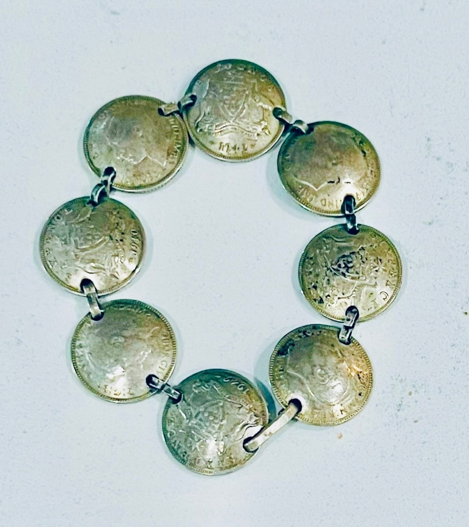 Vintage Sterling British Sixpence Coin Bracelet 1940s George VI 6.75”
