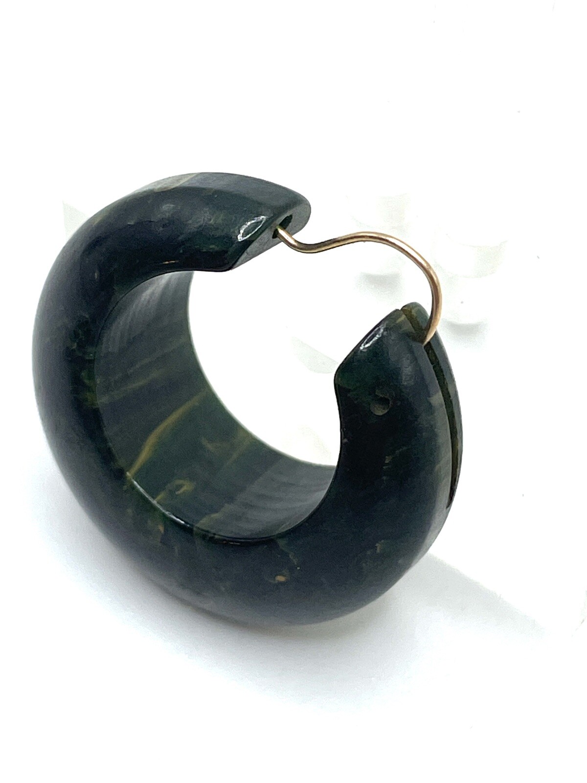 Bakelite Creamed Spinach Green Chunky Hoop Earrings Unusual Rare Vintage