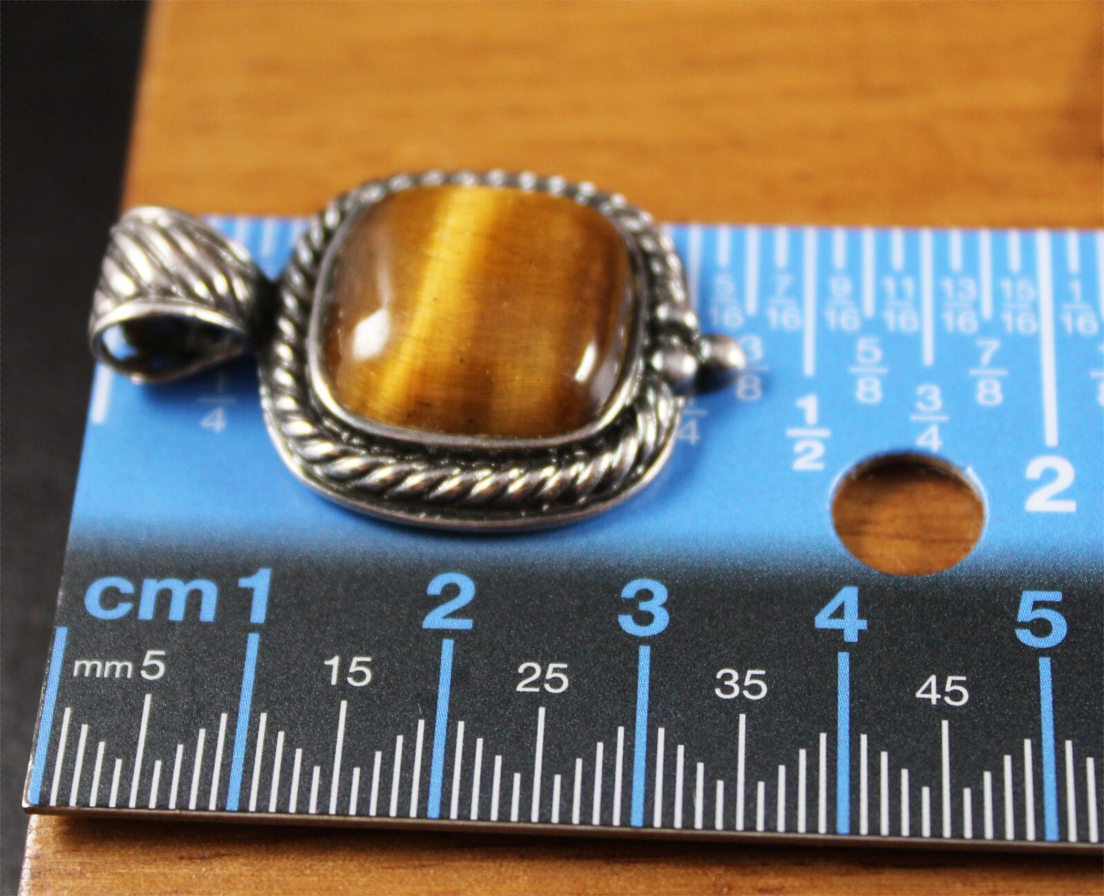 Southwestern Style Tiger’s Eye Beaded Rope Pendant Sterling Silver 1 3/8″ By GSJ